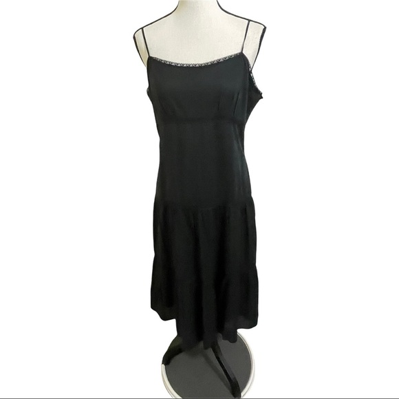 Tommy Hilfiger maxi dress size 10 tierd cotton with lace inserts black. - Picture 1 of 15